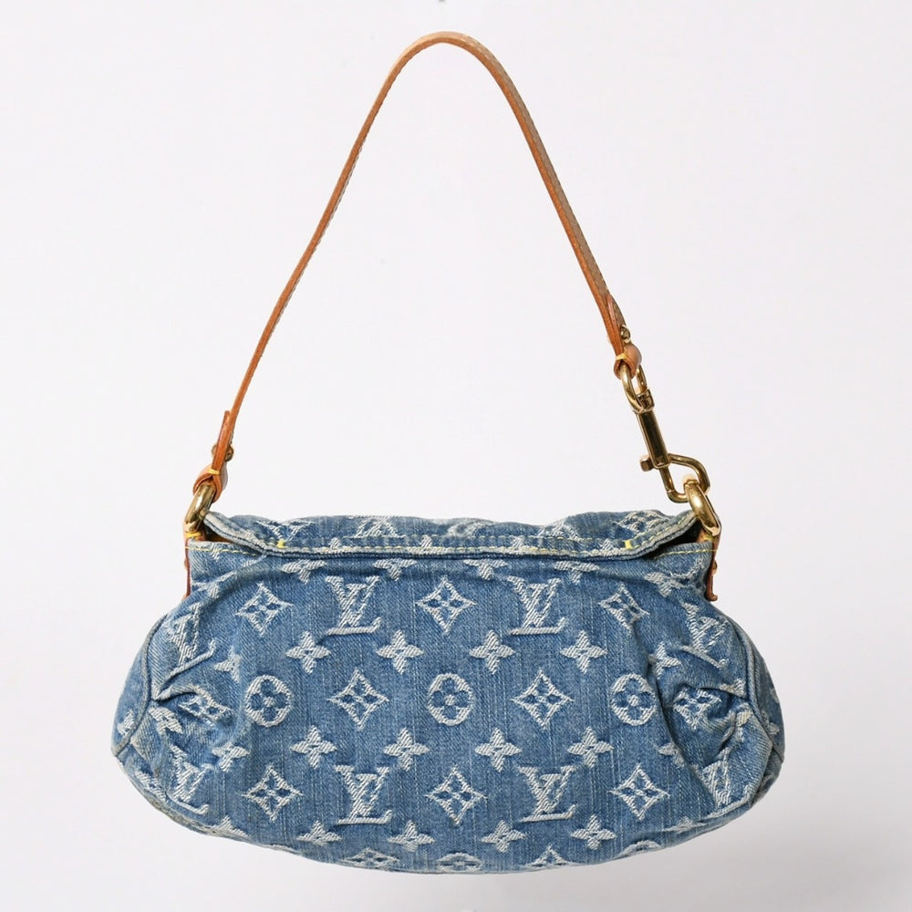Very Good Condition LOUIS VUITTON Mini Pretty Handbag M95050 Monogram Denim Leather Blue Used 4a003159