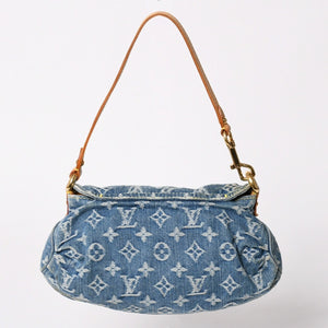 極美品 LOUIS VUITTON ルイヴィトン ミニプリーティ ハンドバッグ M95050 モノグラムデニム レザー ブルー 中古 4a003159