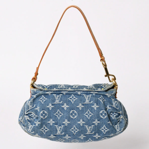 極美品 LOUIS VUITTON ルイヴィトン ミニプリーティ ハンドバッグ M95050 モノグラムデニム レザー ブルー 中古 4a003159
