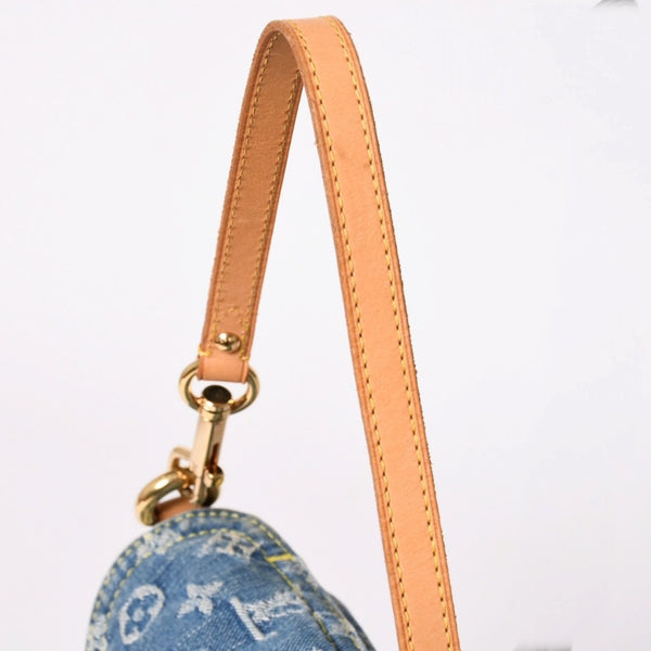 極美品 LOUIS VUITTON ルイヴィトン ミニプリーティ ハンドバッグ M95050 モノグラムデニム レザー ブルー 中古 4a003159