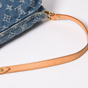 極美品 LOUIS VUITTON ルイヴィトン ミニプリーティ ハンドバッグ M95050 モノグラムデニム レザー ブルー 中古 4a003159