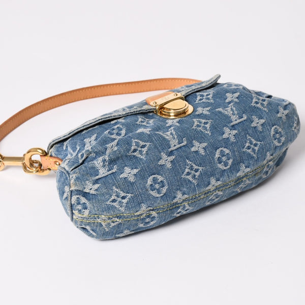 極美品 LOUIS VUITTON ルイヴィトン ミニプリーティ ハンドバッグ M95050 モノグラムデニム レザー ブルー 中古 4a003159