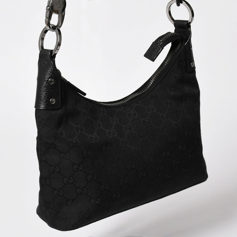 極美品 GUCCI グッチ ワンショルダーバッグ GGキャンバス 115002 ブラック シルバー金具 中古 4a002020