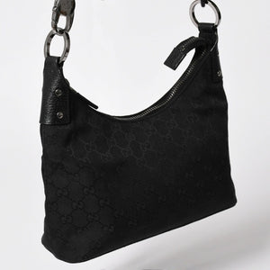 極美品 GUCCI グッチ ワンショルダーバッグ GGキャンバス 115002 ブラック シルバー金具 中古 4a002020