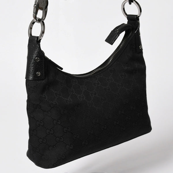 極美品 GUCCI グッチ ワンショルダーバッグ GGキャンバス 115002 ブラック シルバー金具 中古 4a002020