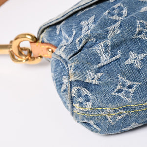 極美品 LOUIS VUITTON ルイヴィトン ミニプリーティ ハンドバッグ M95050 モノグラムデニム レザー ブルー 中古 4a003159