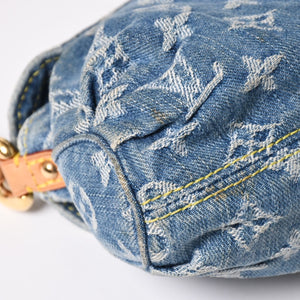 極美品 LOUIS VUITTON ルイヴィトン ミニプリーティ ハンドバッグ M95050 モノグラムデニム レザー ブルー 中古 4a003159