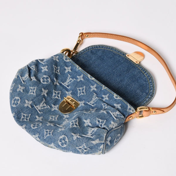 極美品 LOUIS VUITTON ルイヴィトン ミニプリーティ ハンドバッグ M95050 モノグラムデニム レザー ブルー 中古 4a003159