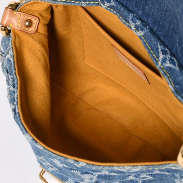 極美品 LOUIS VUITTON ルイヴィトン ミニプリーティ ハンドバッグ M95050 モノグラムデニム レザー ブルー 中古 4a003159