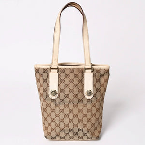 極美品 GUCCI グッチ GGキャンバス トートバッグ ショルダーバッグ バケツ型 レザー アイボリー ベージュ 153361 中古 4a002913