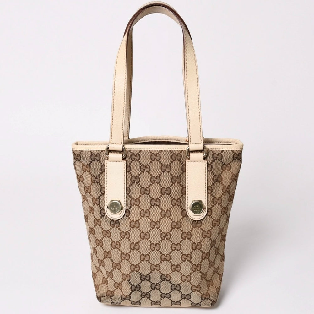 極美品 GUCCI グッチ GGキャンバス トートバッグ ショルダーバッグ バケツ型 レザー アイボリー ベージュ 153361 中古 4a002913
