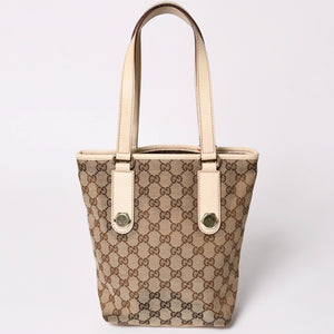 極美品 GUCCI グッチ GGキャンバス トートバッグ ショルダーバッグ バケツ型 レザー アイボリー ベージュ 153361 中古 4a002913