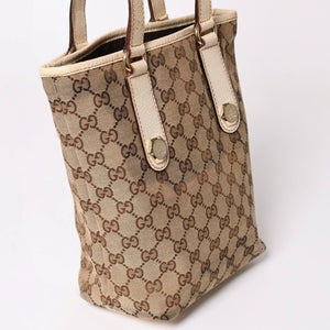 極美品 GUCCI グッチ GGキャンバス トートバッグ ショルダーバッグ バケツ型 レザー アイボリー ベージュ 153361 中古 4a002913