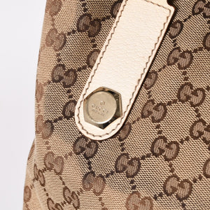極美品 GUCCI グッチ GGキャンバス トートバッグ ショルダーバッグ バケツ型 レザー アイボリー ベージュ 153361 中古 4a002913