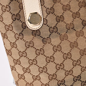 極美品 GUCCI グッチ GGキャンバス トートバッグ ショルダーバッグ バケツ型 レザー アイボリー ベージュ 153361 中古 4a002913