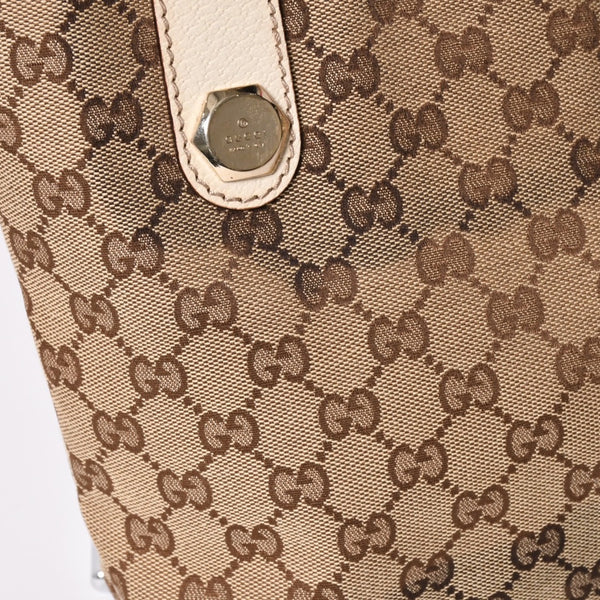 極美品 GUCCI グッチ GGキャンバス トートバッグ ショルダーバッグ バケツ型 レザー アイボリー ベージュ 153361 中古 4a002913