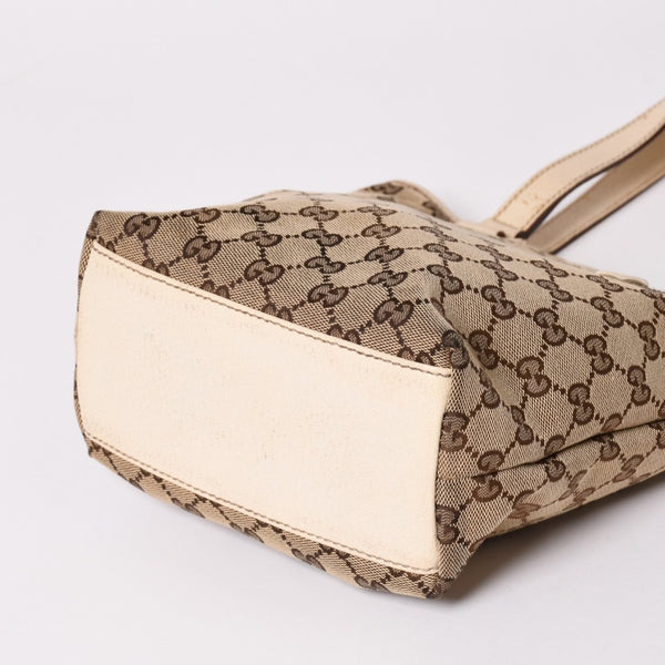 極美品 GUCCI グッチ GGキャンバス トートバッグ ショルダーバッグ バケツ型 レザー アイボリー ベージュ 153361 中古 4a002913