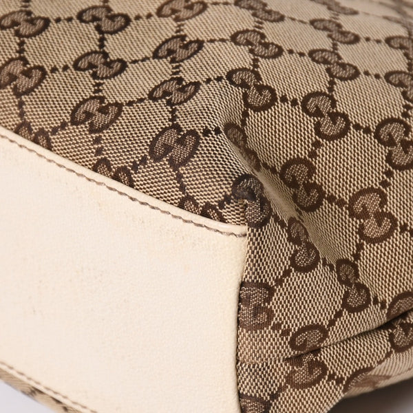 極美品 GUCCI グッチ GGキャンバス トートバッグ ショルダーバッグ バケツ型 レザー アイボリー ベージュ 153361 中古 4a002913