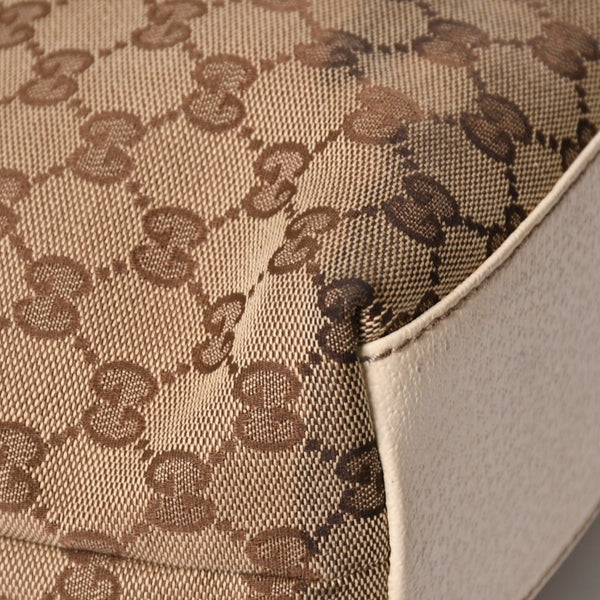 極美品 GUCCI グッチ GGキャンバス トートバッグ ショルダーバッグ バケツ型 レザー アイボリー ベージュ 153361 中古 4a002913