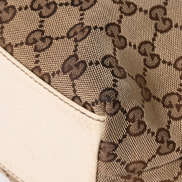 極美品 GUCCI グッチ GGキャンバス トートバッグ ショルダーバッグ バケツ型 レザー アイボリー ベージュ 153361 中古 4a002913