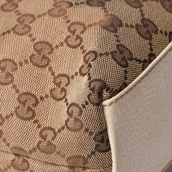 極美品 GUCCI グッチ GGキャンバス トートバッグ ショルダーバッグ バケツ型 レザー アイボリー ベージュ 153361 中古 4a002913
