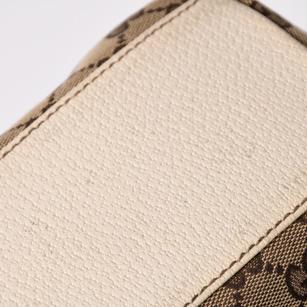極美品 GUCCI グッチ GGキャンバス トートバッグ ショルダーバッグ バケツ型 レザー アイボリー ベージュ 153361 中古 4a002913