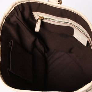 極美品 GUCCI グッチ GGキャンバス トートバッグ ショルダーバッグ バケツ型 レザー アイボリー ベージュ 153361 中古 4a002913