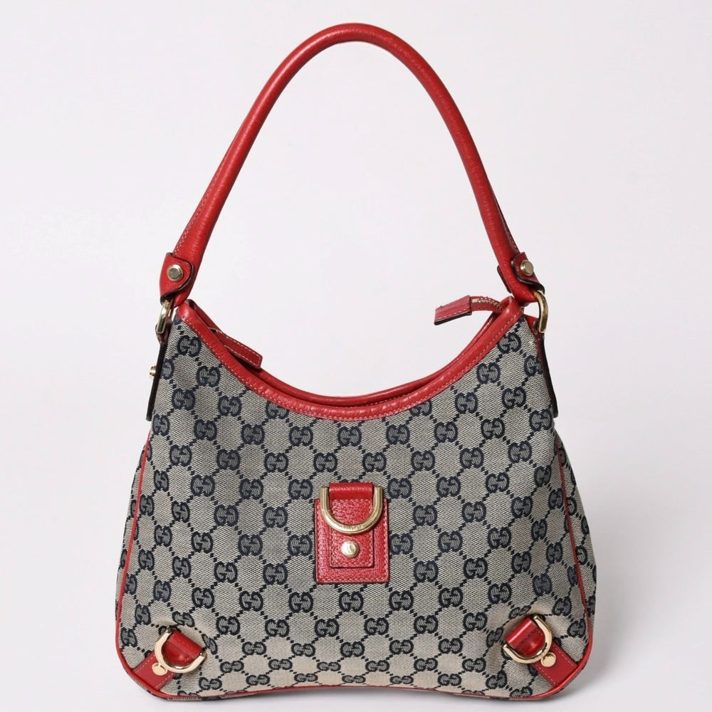極美品 GUCCI グッチ GGキャンバス ワンショルダーバッグ ゴールド金具 レッド ベージュ ネイビー 130738 中古 4a002934