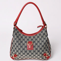 極美品 GUCCI グッチ GGキャンバス ワンショルダーバッグ ゴールド金具 レッド ベージュ ネイビー 130738 中古 4a002934