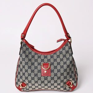 極美品 GUCCI グッチ GGキャンバス ワンショルダーバッグ ゴールド金具 レッド ベージュ ネイビー 130738 中古 4a002934