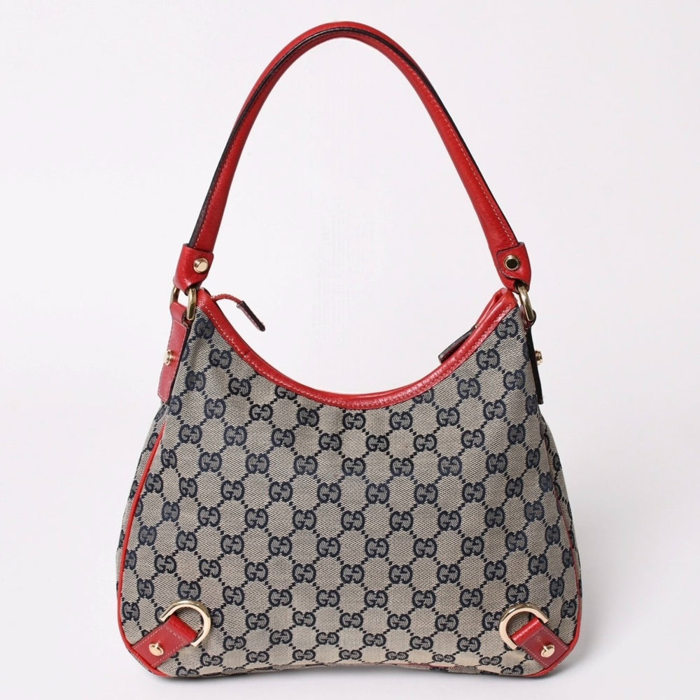 極美品 GUCCI グッチ GGキャンバス ワンショルダーバッグ ゴールド金具 レッド ベージュ ネイビー 130738 中古 4a002934