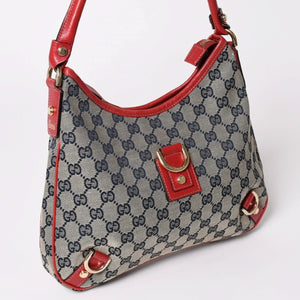 極美品 GUCCI グッチ GGキャンバス ワンショルダーバッグ ゴールド金具 レッド ベージュ ネイビー 130738 中古 4a002934