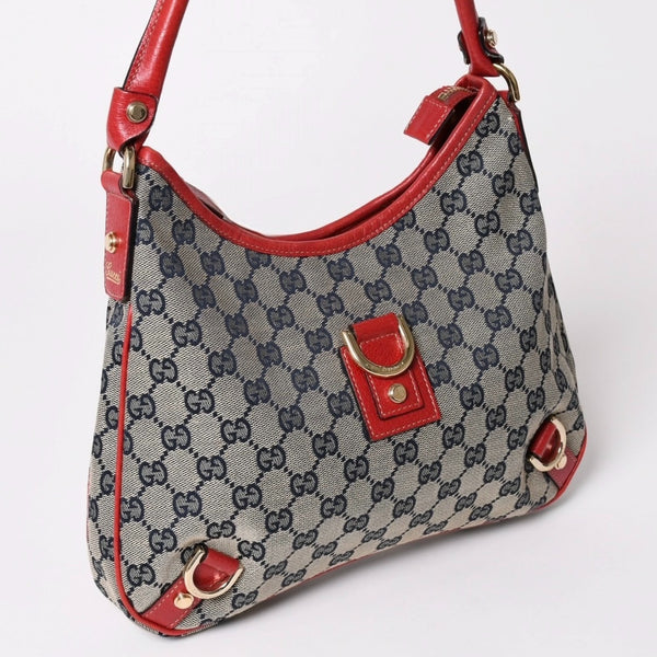 極美品 GUCCI グッチ GGキャンバス ワンショルダーバッグ ゴールド金具 レッド ベージュ ネイビー 130738 中古 4a002934