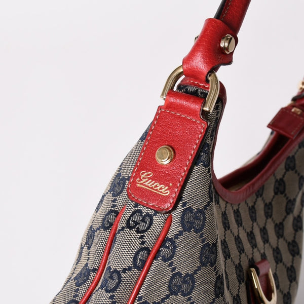 極美品 GUCCI グッチ GGキャンバス ワンショルダーバッグ ゴールド金具 レッド ベージュ ネイビー 130738 中古 4a002934