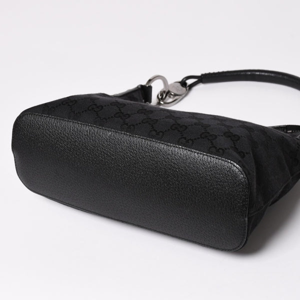 極美品 GUCCI グッチ ワンショルダーバッグ GGキャンバス 115002 ブラック シルバー金具 中古 4a002020