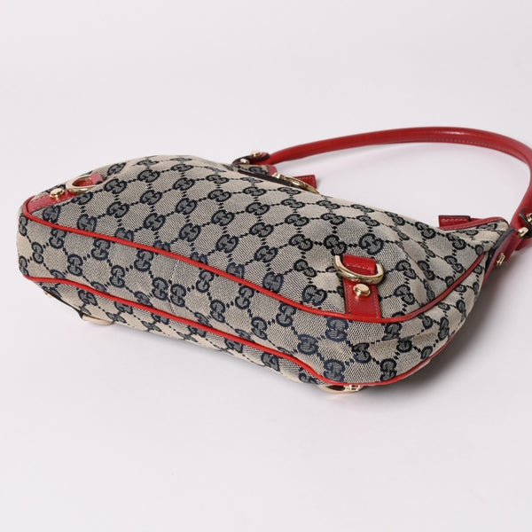 極美品 GUCCI グッチ GGキャンバス ワンショルダーバッグ ゴールド金具 レッド ベージュ ネイビー 130738 中古 4a002934