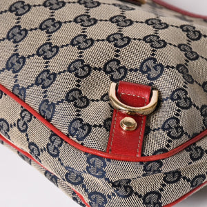 極美品 GUCCI グッチ GGキャンバス ワンショルダーバッグ ゴールド金具 レッド ベージュ ネイビー 130738 中古 4a002934