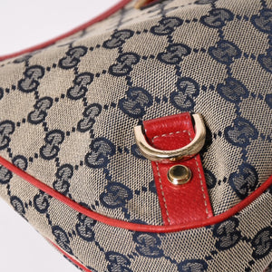 極美品 GUCCI グッチ GGキャンバス ワンショルダーバッグ ゴールド金具 レッド ベージュ ネイビー 130738 中古 4a002934