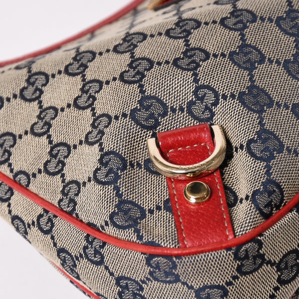 極美品 GUCCI グッチ GGキャンバス ワンショルダーバッグ ゴールド金具 レッド ベージュ ネイビー 130738 中古 4a002934
