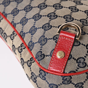 極美品 GUCCI グッチ GGキャンバス ワンショルダーバッグ ゴールド金具 レッド ベージュ ネイビー 130738 中古 4a002934