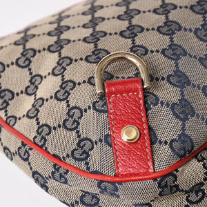 極美品 GUCCI グッチ GGキャンバス ワンショルダーバッグ ゴールド金具 レッド ベージュ ネイビー 130738 中古 4a002934