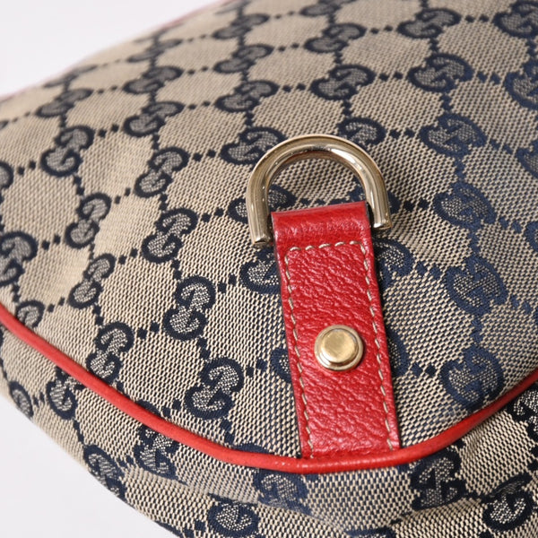 極美品 GUCCI グッチ GGキャンバス ワンショルダーバッグ ゴールド金具 レッド ベージュ ネイビー 130738 中古 4a002934