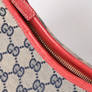 極美品 GUCCI グッチ GGキャンバス ワンショルダーバッグ ゴールド金具 レッド ベージュ ネイビー 130738 中古 4a002934