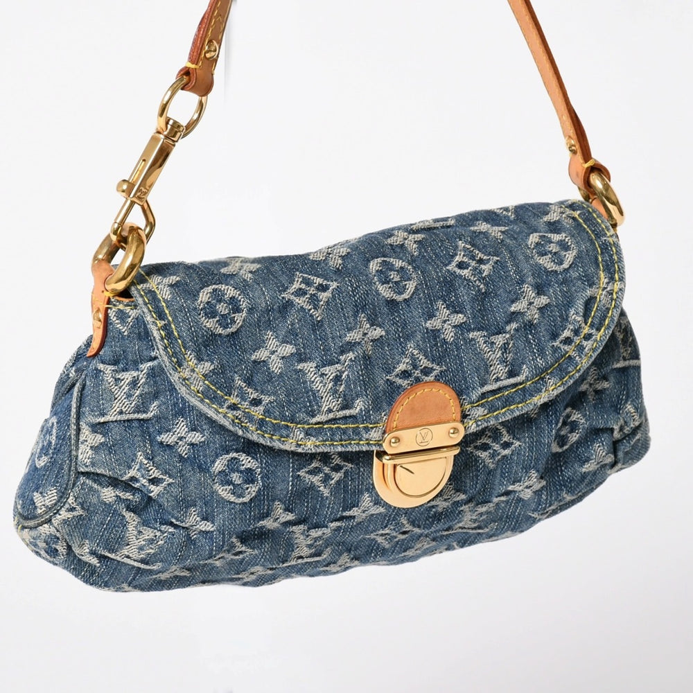 極美品 LOUIS VUITTON ルイヴィトン ミニプリーティ ワンショルダーバッグ M95050 モノグラム デニム インディゴブルー 中古 4a002022