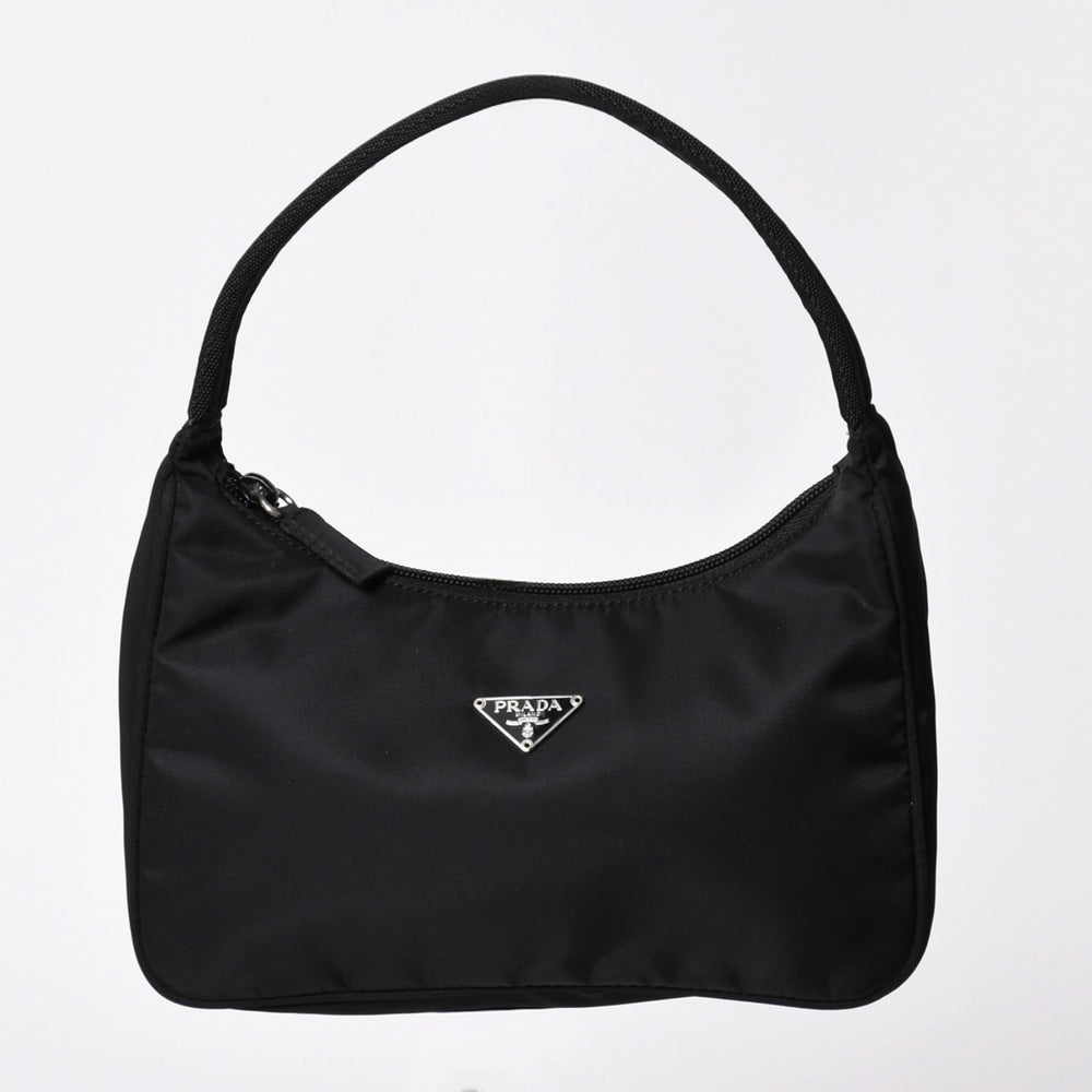 極美品 PRADA プラダ ホーボー ハンドバッグ MV515 トライアングルロゴ 三角ロゴプレート ナイロン ブラック 中古 4a002031