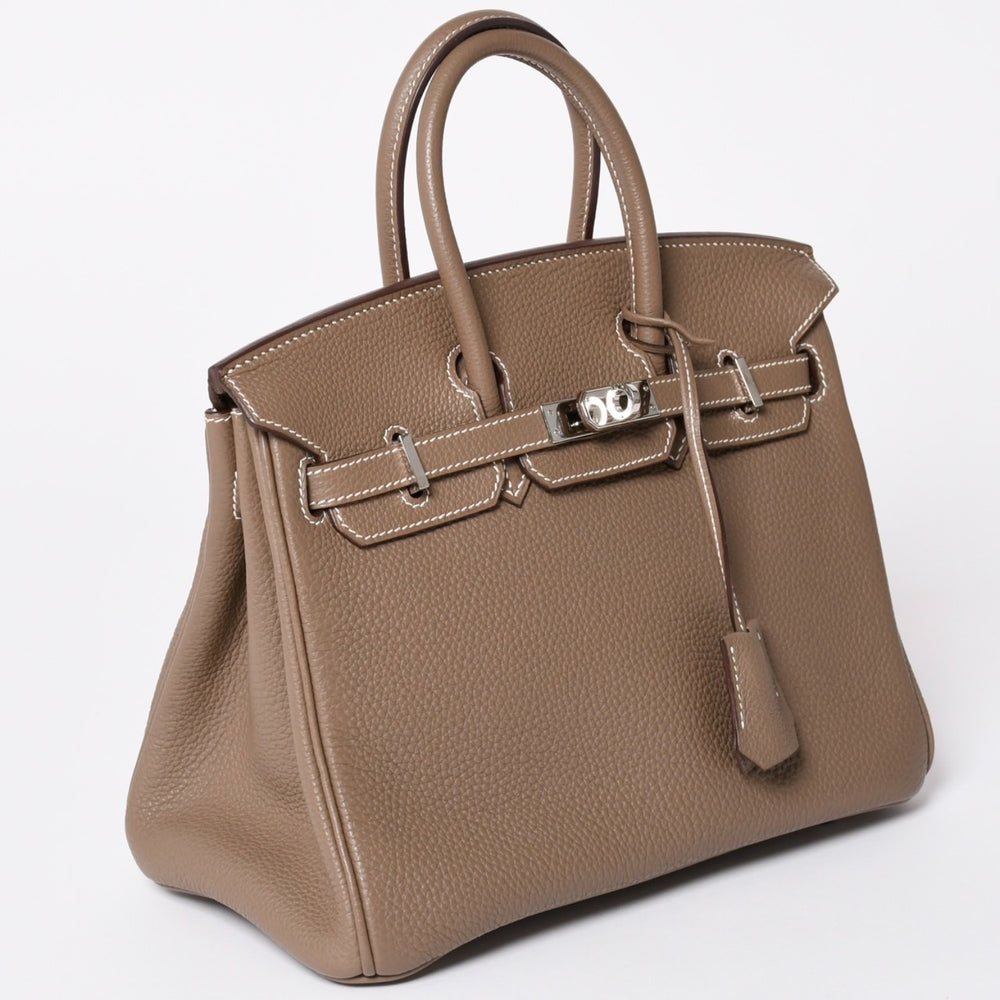 極美品 HERMES エルメス バーキン25 トゴ ハンドバッグ □L刻印 エトゥープ シルバー金具 中古 4a001978