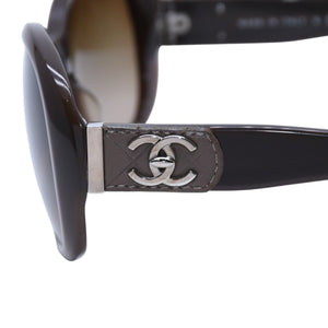 極美品 CHANEL シャネル オーバルビッグシェイプ型サングラス ブラウン マトラッセレザー ココマーク メガネ アクセサリー 中古 4a002342