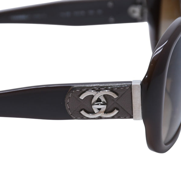 極美品 CHANEL シャネル オーバルビッグシェイプ型サングラス ブラウン マトラッセレザー ココマーク メガネ アクセサリー 中古 4a002342