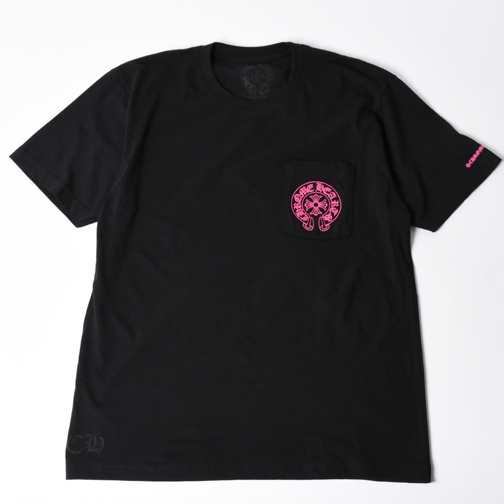 新品未使用 CHROME HEARTS クロムハーツ 半袖Tシャツ サイズL ホースシュー プリント ブラック ピンク 新型 中古 4a001616
