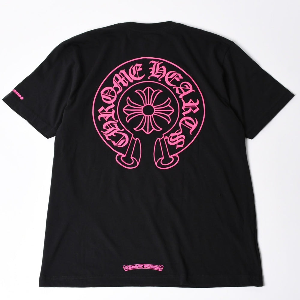 新品未使用 CHROME HEARTS クロムハーツ 半袖Tシャツ サイズL ホースシュー プリント ブラック ピンク 新型 中古 4a001616